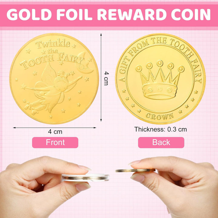 3 Pcs Tooth Fairy Gifts for Girls and Boys Tooth Fairy Box Coin Unicorn Bag with Gold Foil Reward Coins Wood Baby Keepsake Box for Lost Teeth Kids Birthday Gift