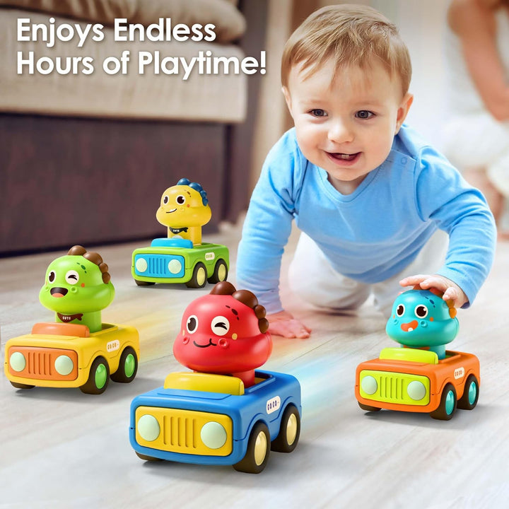 Press to Go Car Toys for Toddlers 1-3, Baby Animal Race Cars, Infant Play Vehicle Set, Boy Push Go Friction Dino Cars for 6-9-12-18 Month, 1St Birthday Gift Stuffer for 1-2 Years Old Kid