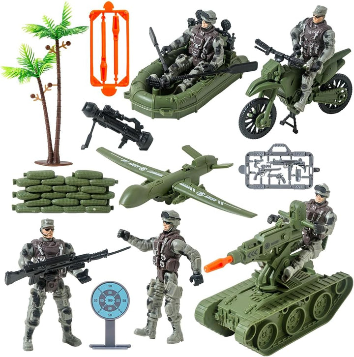 Military Soldier Men Action Figures, 11PCS US Army Soldier Plastic Figure Set Military Base Playset Vehicles Play Combat Toys, Army Toy Set for Kids Boys Age 3 4 5 6+