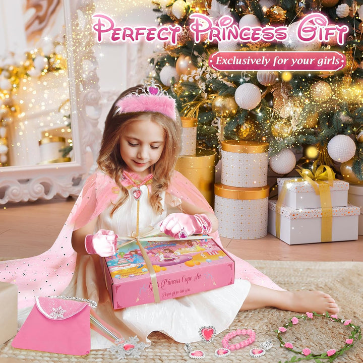 Princess Cape Set,12Pcs Princess Dress up Clothes for Little Girl, Princess Dresses for Girl 3-8 Years Birthday Gift