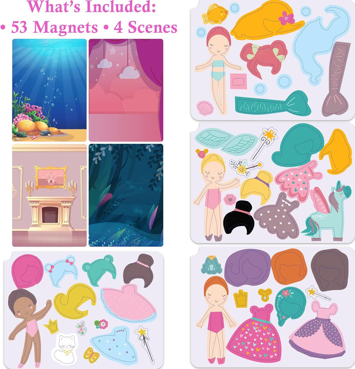 Magnetic Dress-Up Dolls for Girls Pretend Play Set, a Fairytale Fantasy Dress up Toy and Game for Ages 4, 5, 6, and 7 Years Old