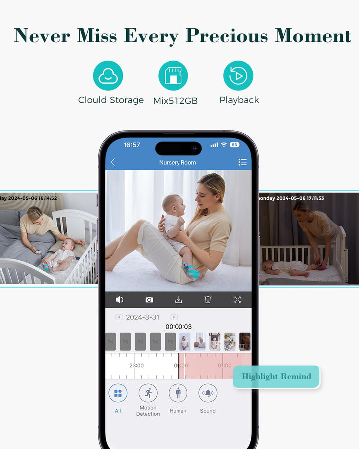 Baby Monitor - Smart Sleep Sock & 2.5K HD Camera, Track Heart Rate & Average Oxygen Level, Cry/Motion Detect, Two-Way Audio and Night Vision Baby Monitor with APP