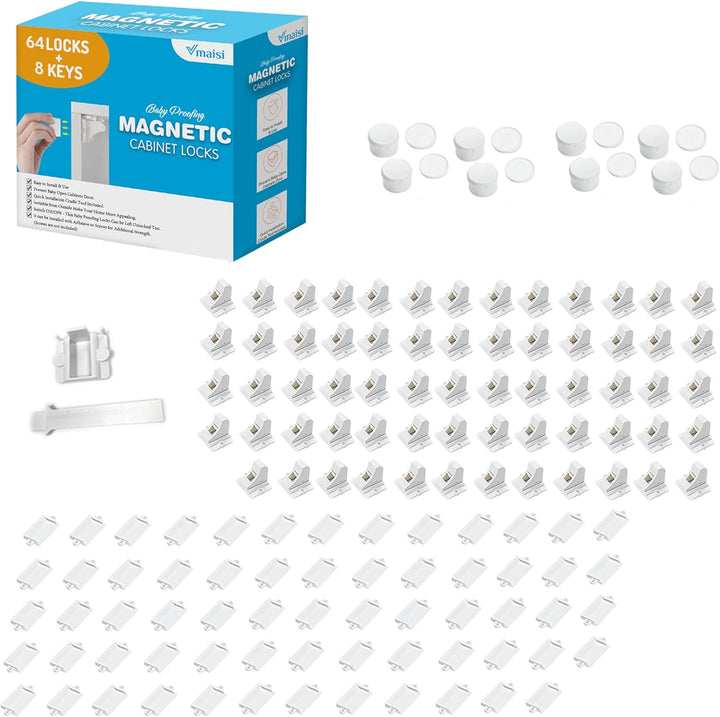 20 Pack Magnetic Cabinet Locks Baby Proofing -  Children Proof Cupboard Drawers Latches - Adhesive Easy Installation
