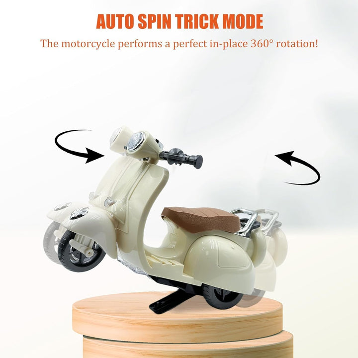 17Cm Doll'S Electric Scooter, Playful Accessory with Music & Lights, 360° Rotatable Plastic Ride, Batteries & Screwdriver Included (White)