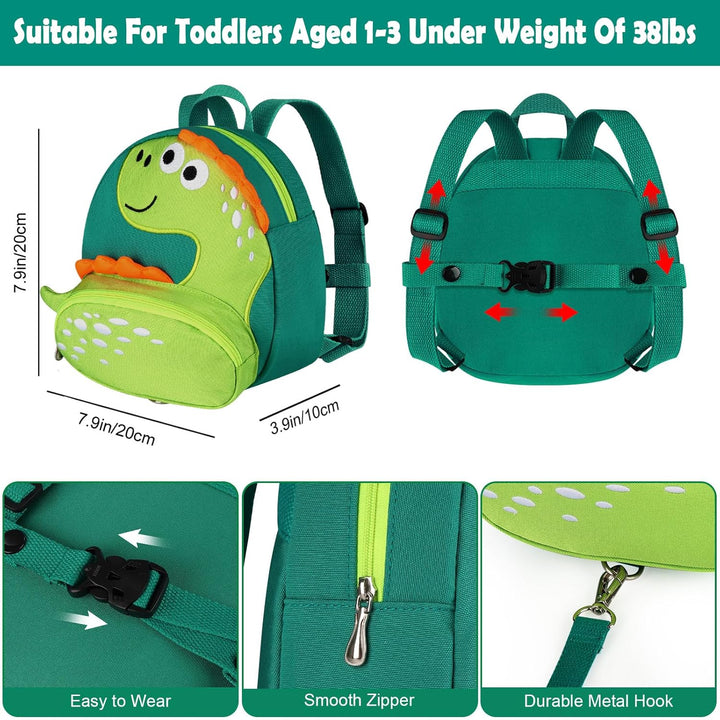 Toddler Harness Backpack Leash, Cute Dinosaur Backpacks with anti Lost Wrist Link, Cute Mini Child Backpack Wristband Tether Strap and Protection Leashes for Boys Girls Aged 1-3 Years