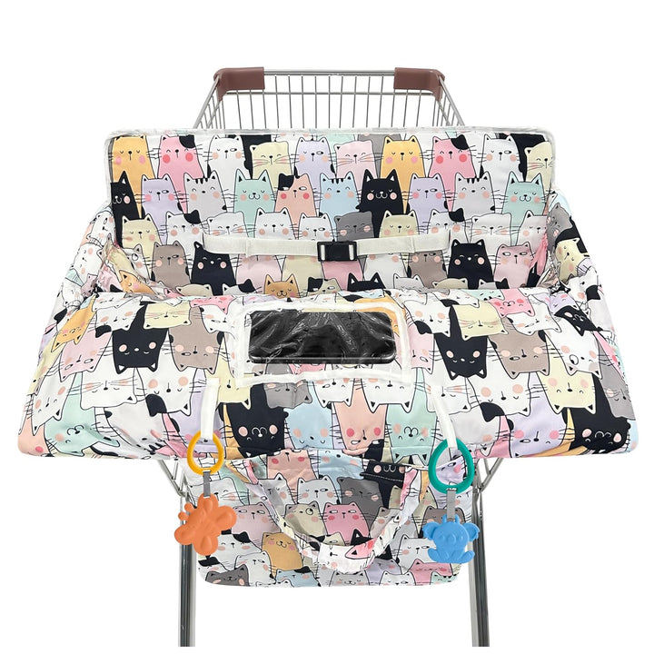 Shopping Cart Cover for Baby,2-In-1 High Chair Cover Soft,Portable, and Machine Washable,Comfortable Cotton Seat Pad with Safety Harness and Portable Cloth Bag,Fits All Supermarkets and Restaurants