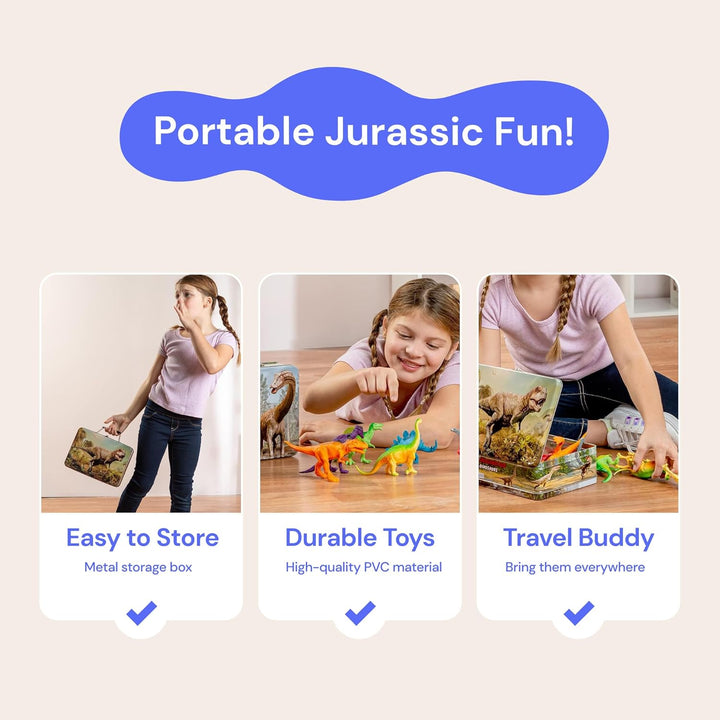 Dinosaur Toys for Kids - 12 Realistic Small Dinosaur Figures with Metal Storage Box & Soft Dino for Boys and Girls 3-7 Years - Spinosaurus Toddler Toys