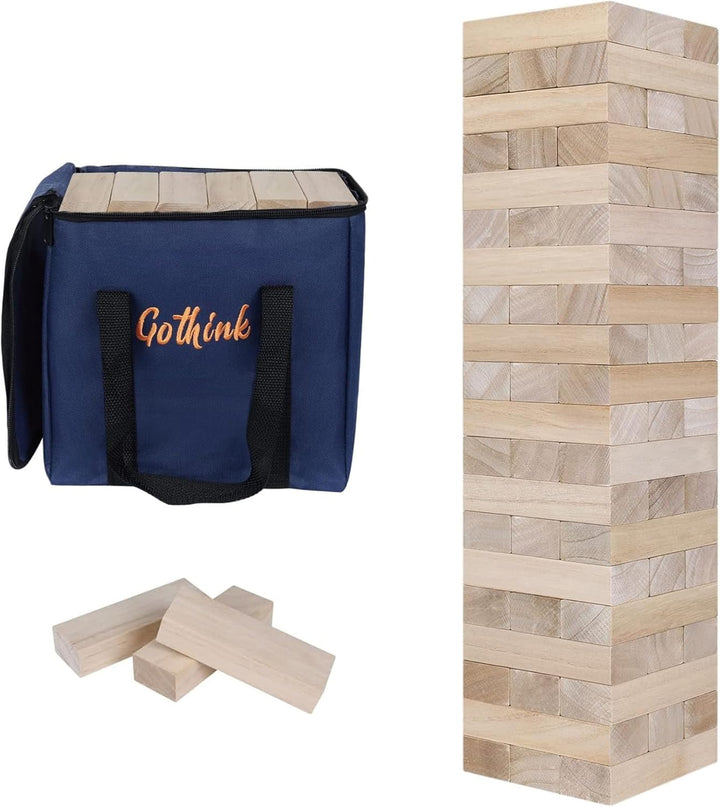 Giant Tumble Tower Game, Large Tumbling Tower Stacking to over 4 FT 54Pcs Wooden Jumbo Blocks for outside Yard Games with Carry Case Timber Stacking Game Night Toy Gift for Kids Adults Family