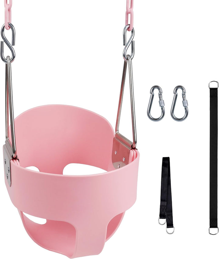 Toddler Swing, 59" Coated Heavy-Duty Iron Chains Baby Swing Outdoor, High Back Full Bucket Infant Swing Seat with Tree Straps for Swing Sets Backyard Outdoor Indoor (Green)