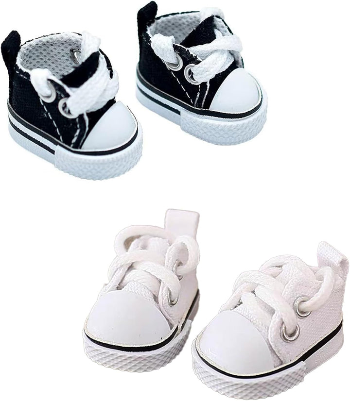 Mini Doll Shoes, 1 Pair Cute Lace up Canvas Sneakers Compatible for 17Cm/15Cm Doll Shoes Toy Outfit Accessories(White)