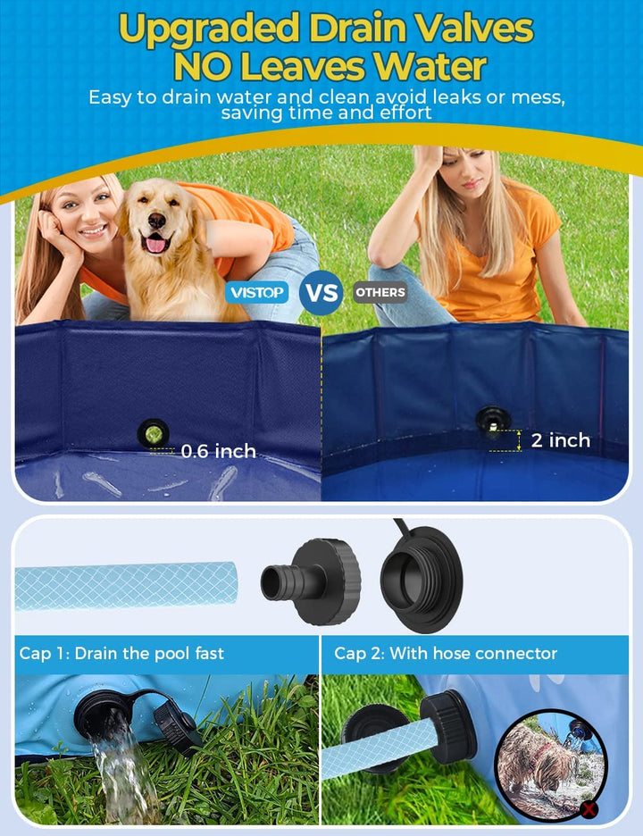 Medium Foldable Dog Pool, Hard Plastic Shell Portable Swimming Pool for Dogs Cats and Kids Pet Puppy Bathing Tub Collapsible Kiddie Pool (37 Inch.D X 7.8Inch.H, Blue)