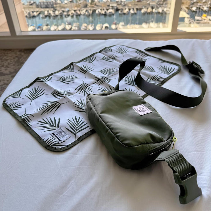 Mini Diaper Bag Belt Bag with Changing Pad - Compact Crossbody for Moms - Hands-Free Baby Travel Essentials - Stylish and Lightweight for On-The-Go Parents - Waterproof and Washable Design