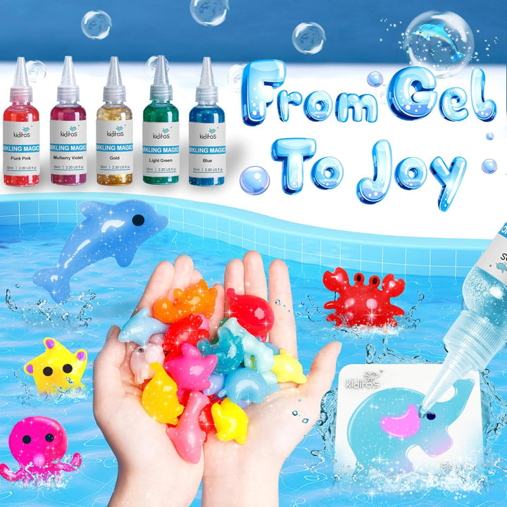 Magic Water Elf Toy Kit,Aqua Fairy Water Gel Kit-10 Magic Gels&6 Molds-Make Your Own Water Pets&Squishy Toys–Fun Summer DIY Craft Kit,Birthday Gifts&Party Favors for Kids Ages 3+