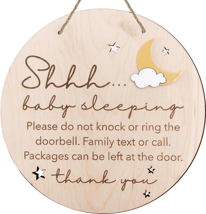 2Pcs Acrylic Baby Sleeping Hanging Sign Plaque, Do Not Knock or Ring the Bell, round Wooden Door Hanger for Baby Room, Nursery, Front Door, Door Knob Decor (Acrylic)