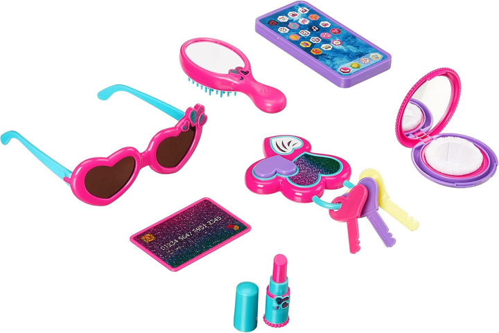 8-Piece Pretend Play Purse Toy with Accessories for Girls Ages 3 and Up, Handbag Gift Set Including Smartphone, Sunglasses, Makeup Compact, Keys and Credit Card, Pink