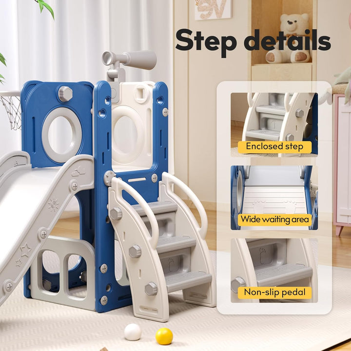 6 in 1 Toddler Playset with Slide,Toddler Slide,Slide for Kids with Basketball Hoop,Ball,Ring Toss,Kids Slide Toddler Playground Toddler Slide Indoor Outdoor Toys