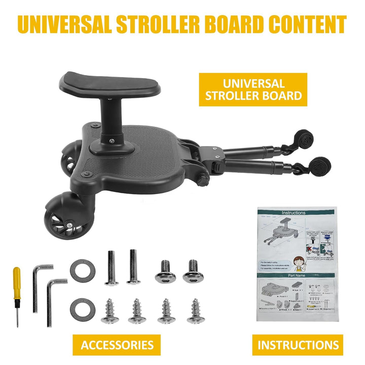2025 New-Universal Stroller Board with Detachable Seat, 2In1 Sit and Stand Stroller Glider Board for Most Strollers, Holds Children up to 55 Lbs Stroller Standing Board
