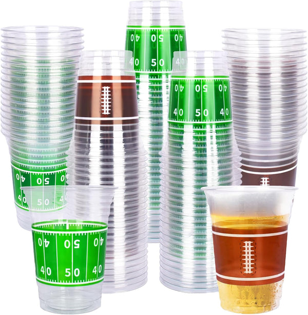 100 Pcs 16Oz Football Plastic Cups - Football Parties and Tailgate Events, Disposable & Convenient - Ideal Party Supplies & Party Favors for Football Themed Birthdays
