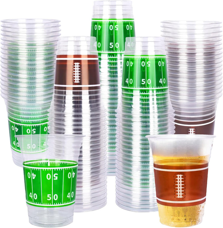 100 Pcs 16Oz Football Plastic Cups - Football Parties and Tailgate Events, Disposable & Convenient - Ideal Party Supplies & Party Favors for Football Themed Birthdays