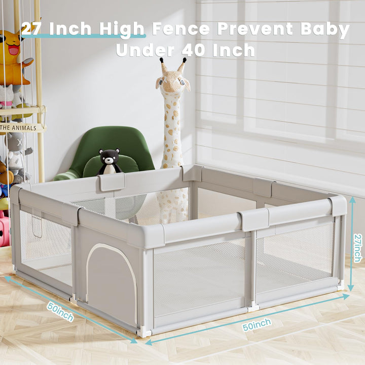Baby Playpen 50X50 Inch, Play Pens for Babies and Toddlers Baby Fence Baby Play Yards for Indoor & Outdoor with Breathable Mesh Anti-Fall Playpen