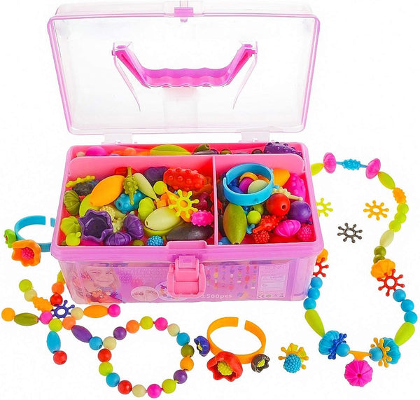 Pop Beads - Jewelry Making Kit for 3 4 5 6 7 8 Year Old Little Girls - Arts and Crafts Toys for Kids Age 4Yr-8Yr - Necklace Bracelet Creativity Snap Set Top Best Christmas Birthday Gifts (500Pcs)