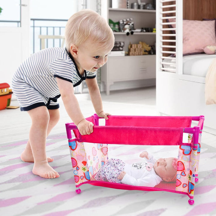 Baby Doll Crib with Storage Bag,Foldable Playpen Baby Doll Bed for 17-21" Reborn Dolls, Reborn Babies Dolls Accessories for Girls Age 3+,Pack N Play Toy Gift for Kids,Pink