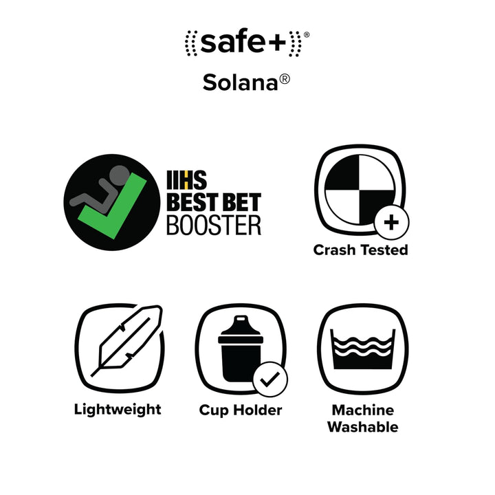 Solana, No Latch, Single Backless Booster Car Seat, Lightweight, Machine Washable Covers, Cup Holders, Pink