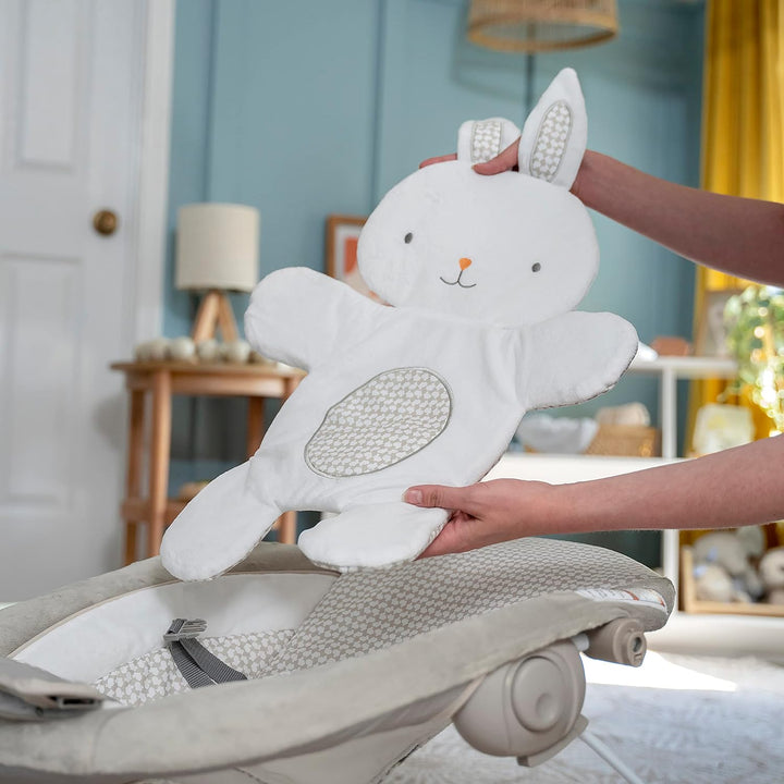 Inlighten Baby Bouncer Infant Seat with Light up -Toy Bar, Vibrations, Tummy Time Pillow & Sounds, 0-6 Months up to 20 Lbs (Twinkle Tails Bunny)