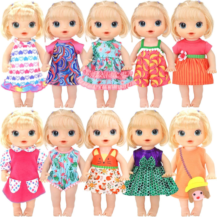 10 Set Alive Baby Doll Clothes, Doll Clothes for 10-12 Inch Girl Dolls Outfits Accessories Include Cute Jumpsuit, Skirts
