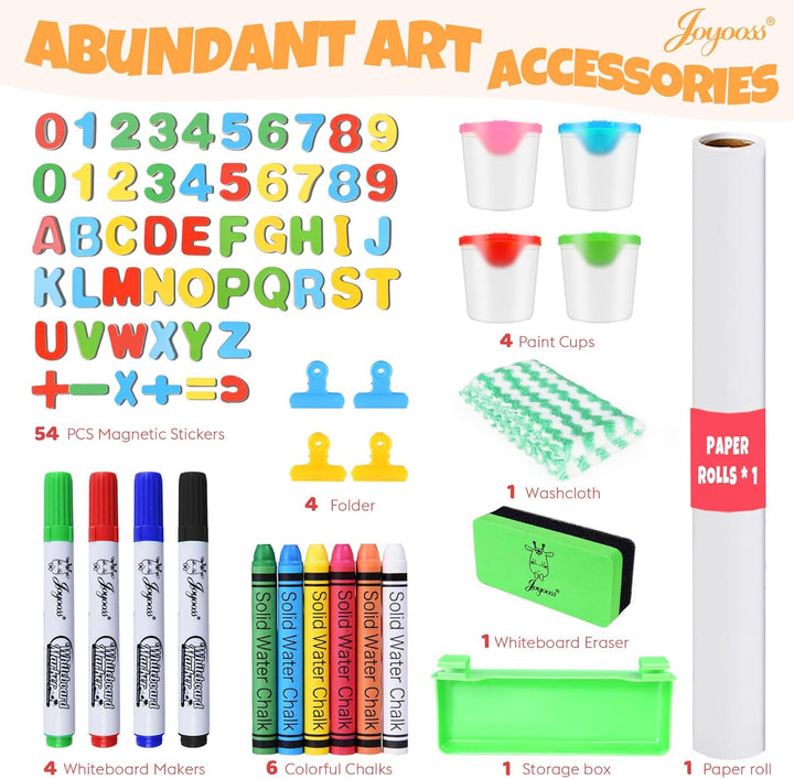 Kids Wooden Easel with Paper Roll - Adjustable Magnetic Double Sided Drawing Board Whiteboard & Chalkboard Dry Easel Board, Children Art Easel for 3~12 Years Kids Boys Girls Painting Drawing