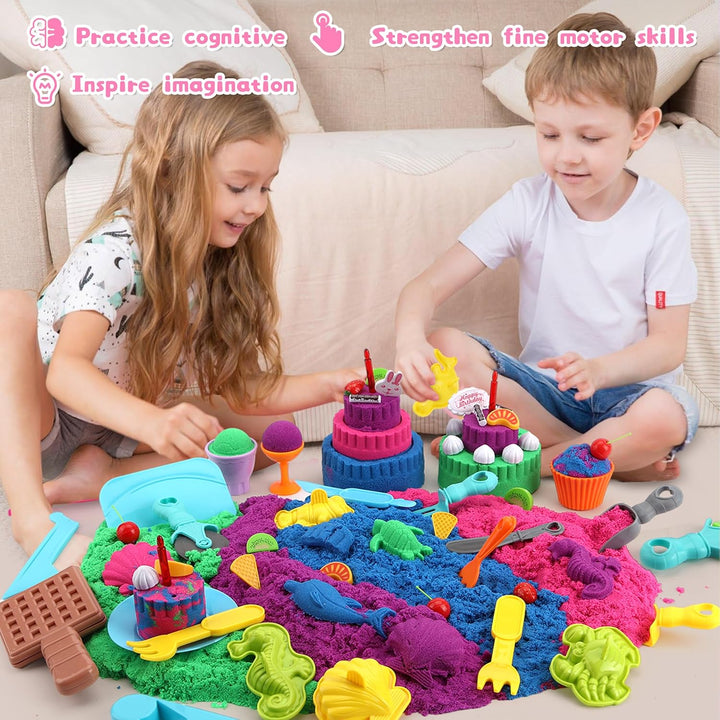 Sensory Play Kit: Sand Art & Ice Cream Toy - 4Lbs Colorful Sand,Molds,Tools,Sandbox W/Lid - Fun Gift for Kids(3-8)