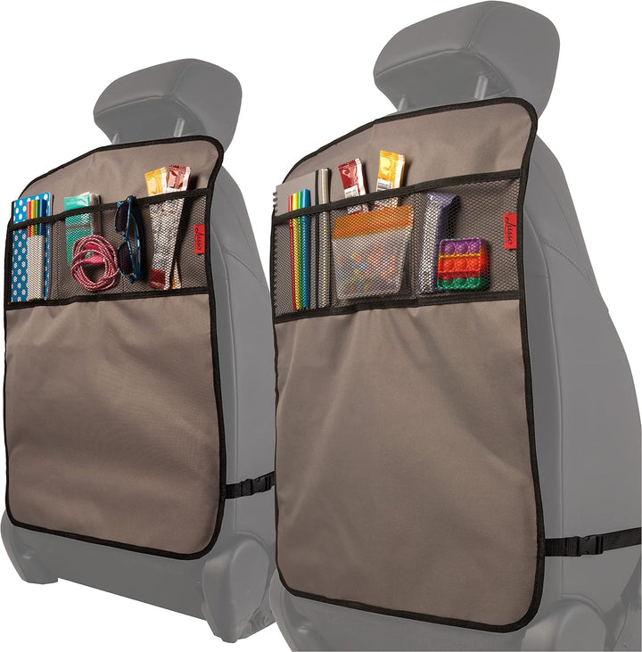 Car Seat Back Protector Cover for Kids (2 Pack) - Black, 3 Mesh Pockets - Backseat Car Organizer - Waterproof & Machine Washable - Protects against Mud, Scuffs & Spills