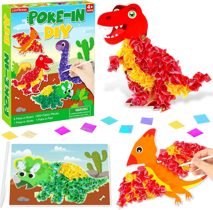 8PCS Poke-In Craft and Art Kit for Kids Animal Theme No-Mess Fabric Sewing Art Girls Boys 4-12 Puzzle Puncture Painting DIY Jungle Animal Toy Gifts for Creative Activity Game Birthday Party