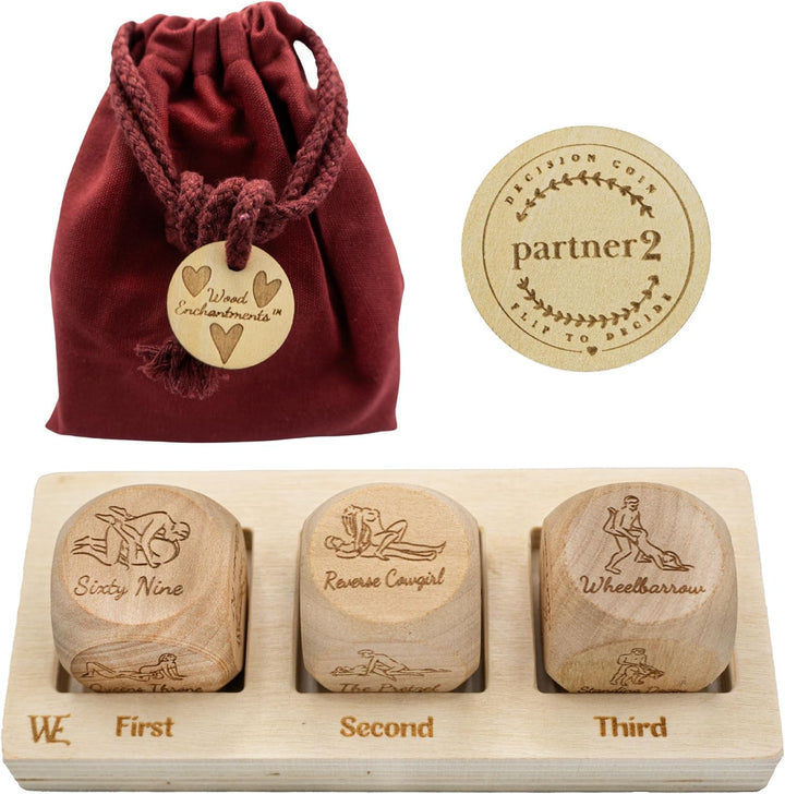 Deluxe Date Night Dice Game - Fun Romantic Couples Gift - 5 Dice, Decision Coin, Board & Carry Bag for Bachelorette, Anniversary, Wedding, Bridal Shower - Girlfriend Wife Husband Him Her Anniversaries