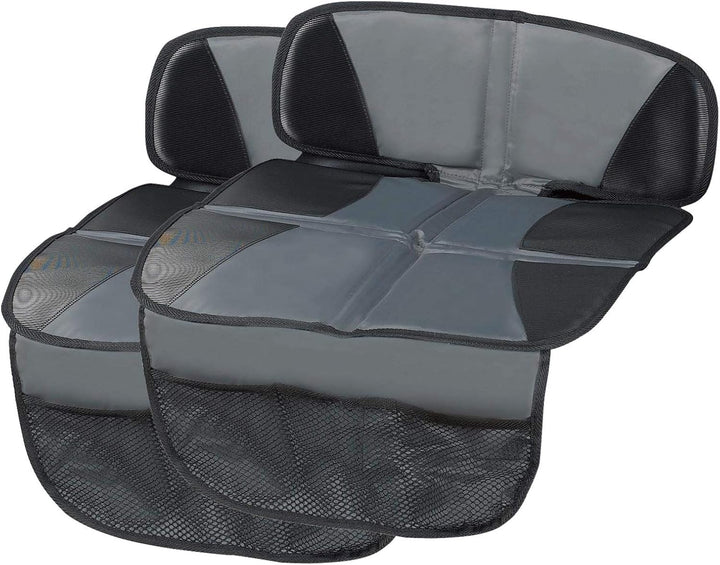 Car Seat Protector - Seat Protection Mat - Thick Padding - Durable, Waterproof Fabric, Leather Reinforced Corners & 3 Pockets for Handy Storage Black