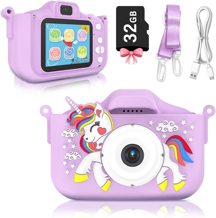 Kids Camera Toys for Boys 5-7 Easter Gifts for Boys 3 Year Old Girl Gifts, 4 Year Old Girl Birthday Gifts, Children Digital Video Camcorder Camera with Cartoon Soft Silicone with 32GB Memory Card