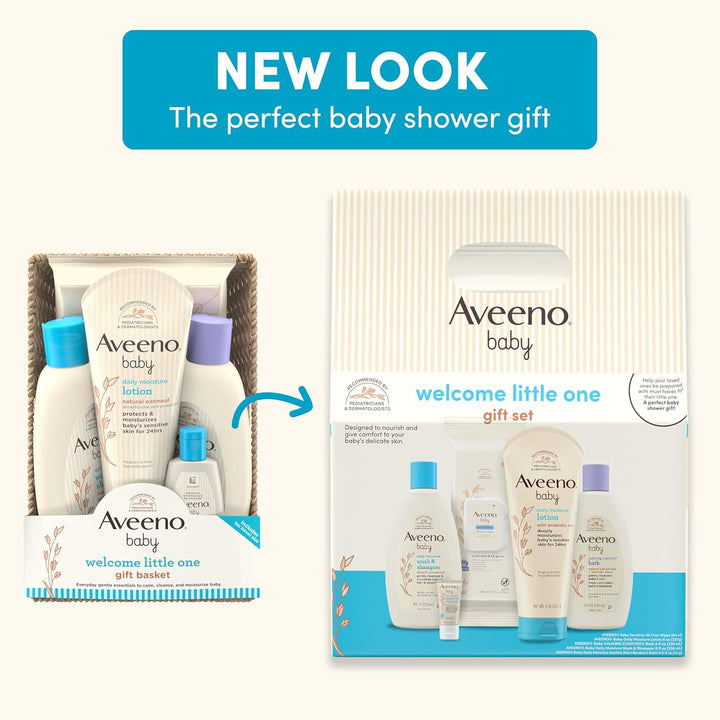 Welcome Little One Gift Set, Baby Skincare Set with Nourishing Baby Body Wash & Shampoo, Calming Bath Wash, All over Baby Wipes, Daily Moisturizing Lotion, & Baby Balm, 5 Items