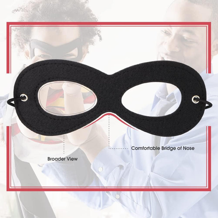Superhero Mask, Black Felt Eye Mask, Halloween Dress Up, Adjustable Eyemask W/Elastic Rope