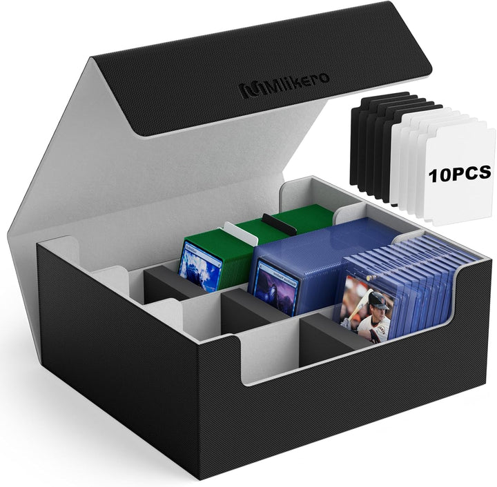 Card Deck Case for Trading Cards 1800+, Trading Card Storage Box with 10 Dividers and 3 Foam Stoppers, Leather Magnetic Closure Commander Deck Box Fit for Yugioh, MTG and Sport Cards