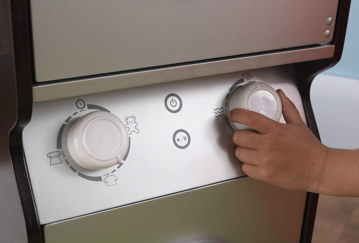 Laundry Playset Children'S Pretend Wooden Stacking Washer and Dryer Toy with Iron and Basket, Espresso, Gift for Ages 3+