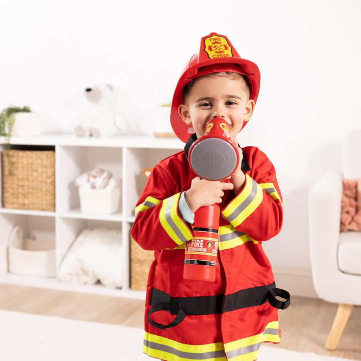 Fire Chief Role Play Costume Dress-Up Set Pretend Fire Fighter Outfit with Realistic Accessories, Firefighter Costume for Kids and Toddlers Ages 3+