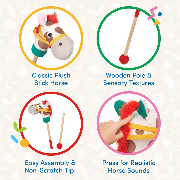 – Classic Hobby Horse – Plush Stick Horse – Wooden Pole & Sensory Textures – Realistic Sounds – 2+ Years – Pony Pal