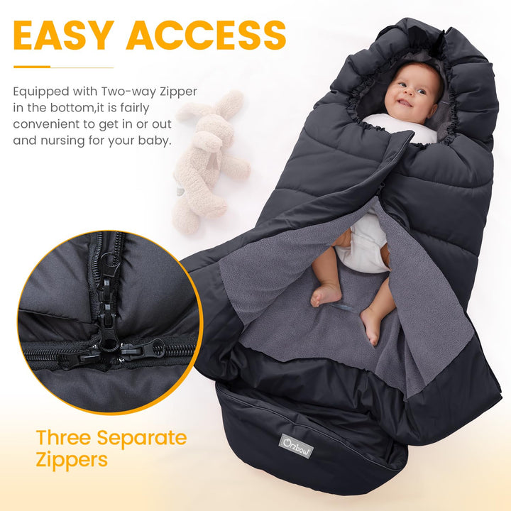 Universal Footmuff for Stroller, Winter Warm Baby Stroller Bunting Bag, Waterproof Windproof Warm Polar Fleece Lined for Toddler Stroller Sleeping Bag, Black