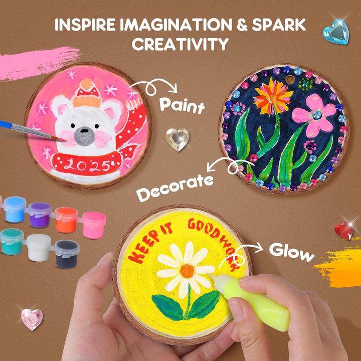 Wooden Painting Kit for Kids - Glow in the Dark Arts and Crafts Supplies Kits for Boys Girls - Kids Activities Creative Art Set Birthday Gifts DIY Paint Toys for Ages 6 7 8 9 10 11 12 Years Old