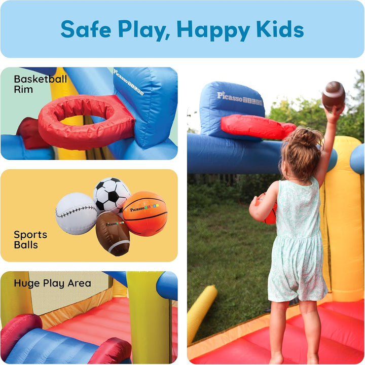 [Upgrade Version]  KC102 12X10 Foot Inflatable Bouncer Jumping Bouncing House, Jump Slide, Dunk Playhouse W/Basketball Rim, 4 Sports Balls, Full-Size Entry, 580W ETL Certified Blower