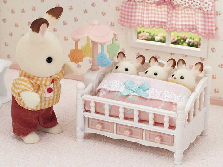 Crib with Mobile - Interactive Dollhouse Furniture Set with Working Features