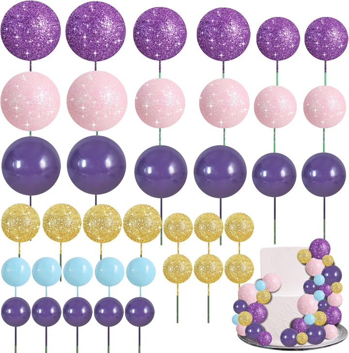 40 Pcs Mini Balls Cake Toppers - Foam Balls DIY Cake Topper Inserts for Birthday Wedding Baby Shower Anniversary Cake Decorations (Red Blue Yellow Green)