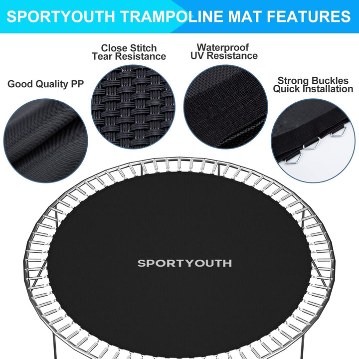 Trampoline Replacement Mat, Fits 12Ft 14Ft 15Ft round Trampolines Frame with 72/88/96 V-Rings Using 5.5/6.5/7 in Springs, Water-Resistant, UV Resistant, Good Jumping Bounce