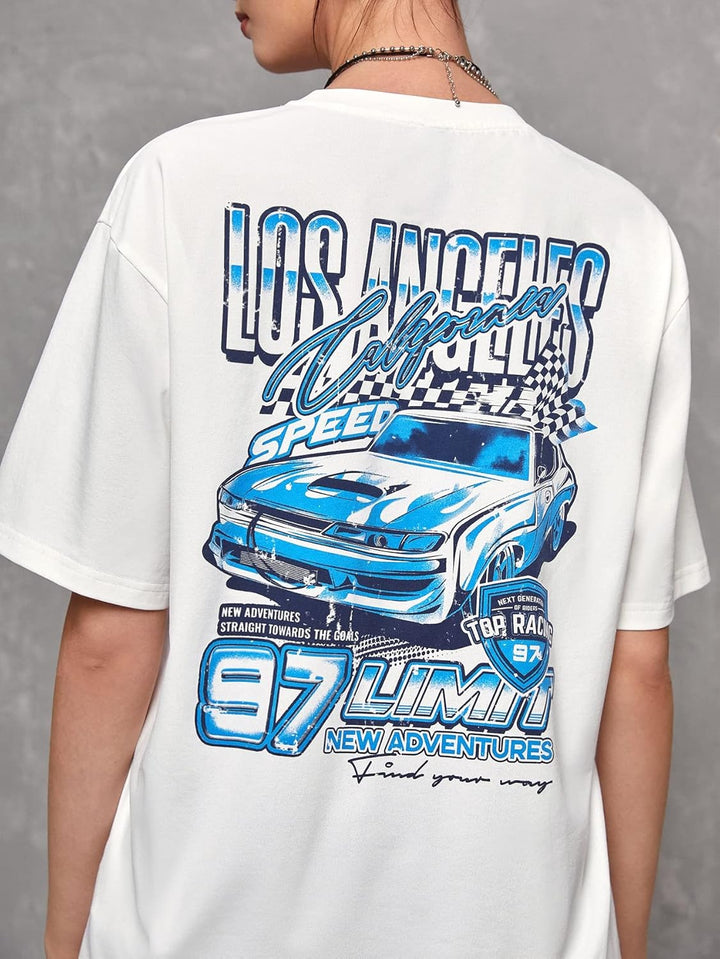 1Pc Car & Letter Graphic Tee