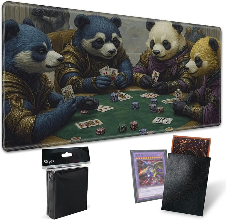TCG Playmat Board Game Mat plus 50 Pcs Card Sleeves, 24 X 14 Table Mats Game Mousepad with Soft Surface Non-Slip Base for MTG RPG CCG Trading Card Game Playmats, Green Frog